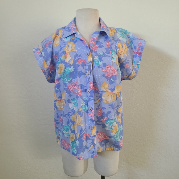 Blair Tops Blair 8s Does 50s Womens Button Up Hawaiian Shirt Blue